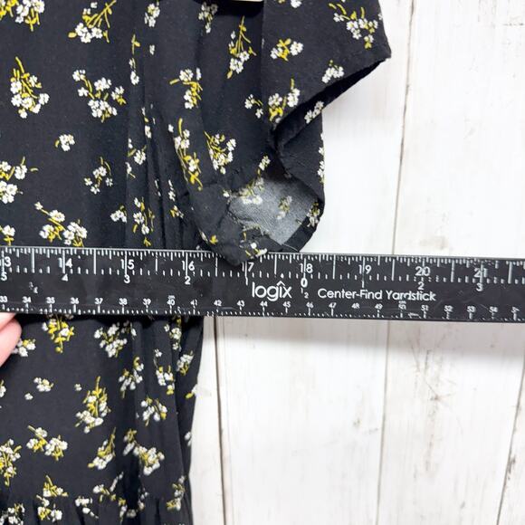 Old Navy Dress Women Size Medium Black Dainty Floral Short Sleeve T-Shirt Mini - Picture 5 of 7